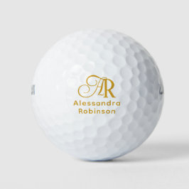 Elegantes Goldfarbenmonogramm und Name Golfball