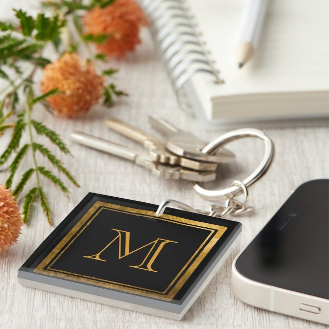 Elegantes Goldfoil Monogramm Schlüsselanhänger (Vorderseite rechts)