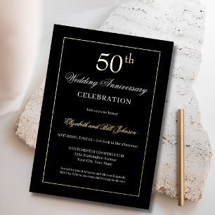 Elegantes Goldfolie und schwarzes 50. Hochzeitstag Folieneinladung