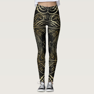 Elegantes Goldfolien-Blick Scrollwork Skript auf Leggings