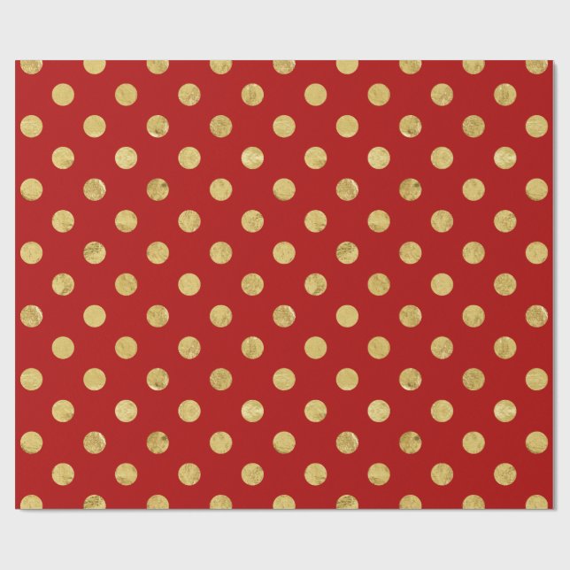 Elegantes Goldfolien-Tupfen-Muster - Gold u. Rot Geschenkpapier (Flach)