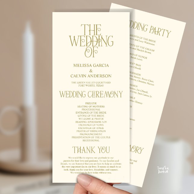 Elegantes Goldfolien-Typografie-Hochzeitsprogramm Programm (Elegant Yellow Gold Typography Modern Romantic Wedding Program Card)