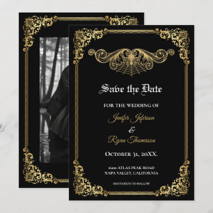 Elegantes goldgotisches Hochzeit-Save-the-Date-Mot Ankündigung