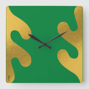 Elegantes goldgrünes Abstraktes Blatt Quadratische Wanduhr