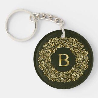 Elegantes goldgrünes Initial B Damask Monogramm Schlüsselanhänger