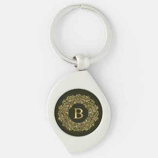 Elegantes goldgrünes Initial B Damask Monogramm Schlüsselanhänger