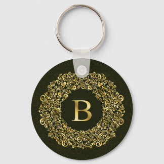 Elegantes goldgrünes Initial B Damask Monogramm Schlüsselanhänger