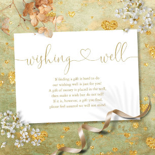 Elegantes Goldherz-Skript Wishing Well Hochzeit Begleitkarte