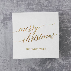 Elegantes Goldkalligraphie-frohe Weihnacht-Party Serviette