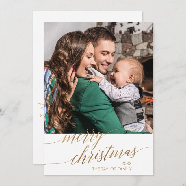 Elegantes Goldkalligraphiejahr im Foto Feiertagskarte (Vorne/Hinten)