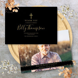 Elegantes Goldkreuz Beerdigung Einfaches Foto Dankeskarte