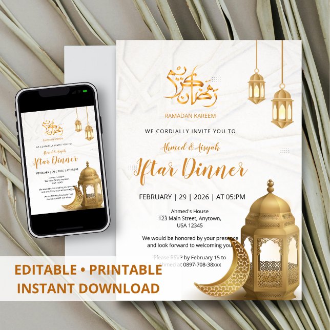 Elegantes Goldlaternen- und Halbmond-Iftar-Dinner Einladung (Von Creator hochgeladen)