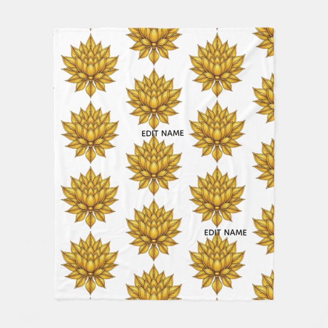 Elegantes Goldlotus-Blütenmuster Abziehfolie Fleecedecke (Vorderseite)