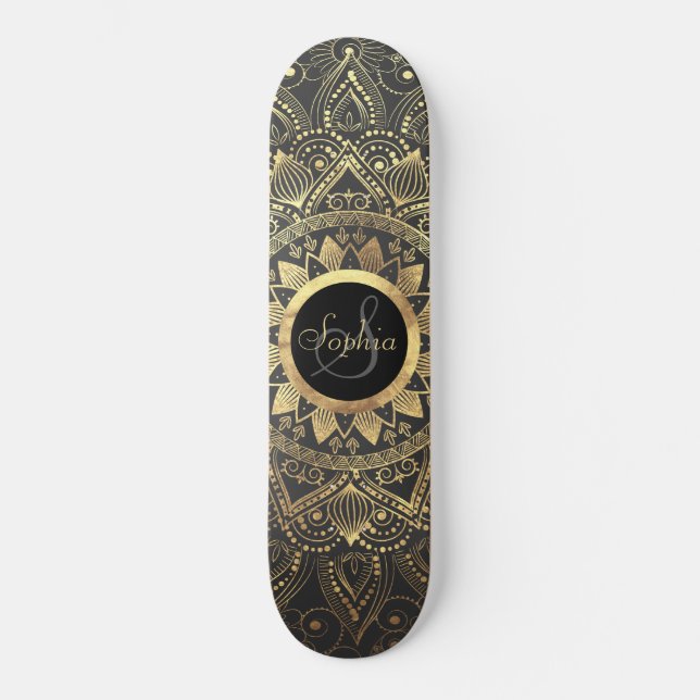 Elegantes Goldmandala-Kunstwerk Skateboard (Vorderseite)