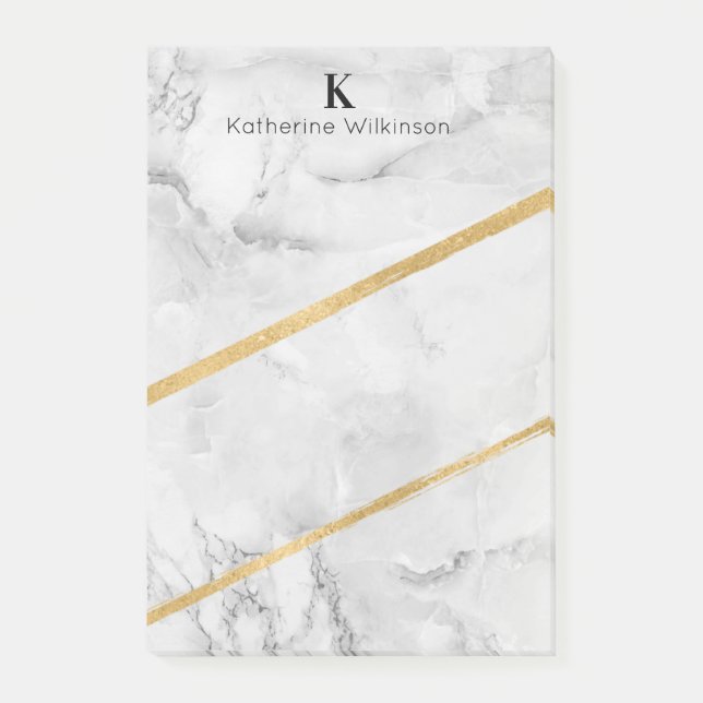 Elegantes Goldmarmor-Monogramm Post-it Klebezettel (Vorderseite)