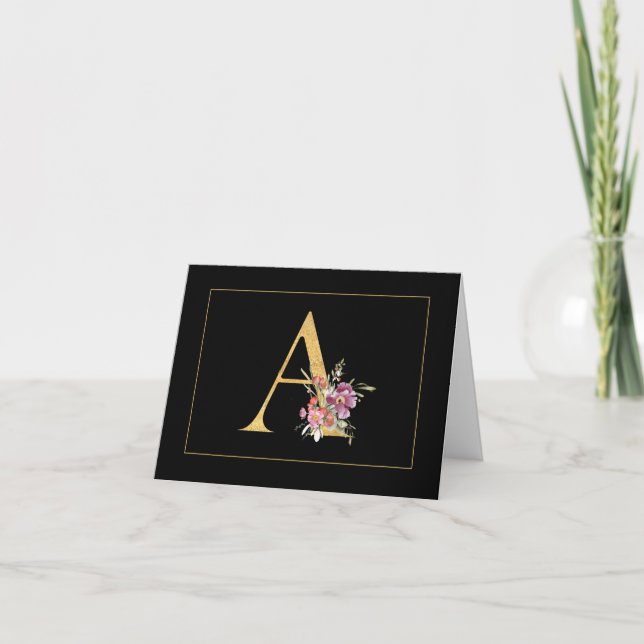 Elegantes Goldmonogramm A mit rosa Blume (Vorderseite)