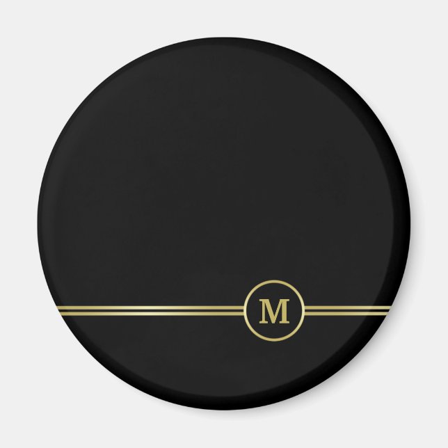 Elegantes Goldmonogramm auf schwarz Magnet (Vorne)