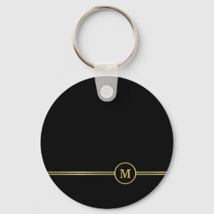 Elegantes Goldmonogramm auf schwarz Schlüsselanhänger