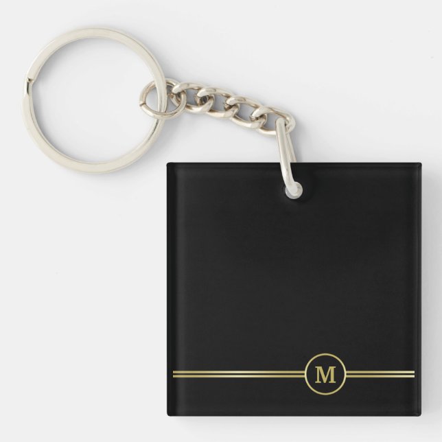 Elegantes Goldmonogramm auf schwarz Schlüsselanhänger (Vorderseite)