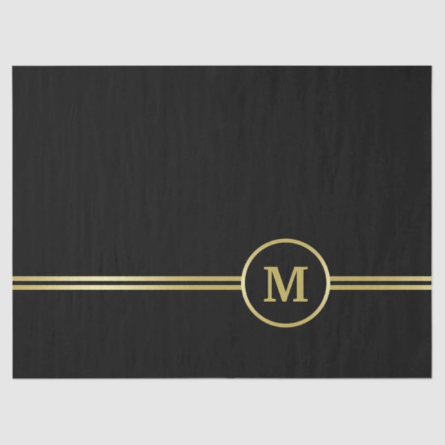 Elegantes Goldmonogramm auf schwarz Seidenpapier (Vorderseite)