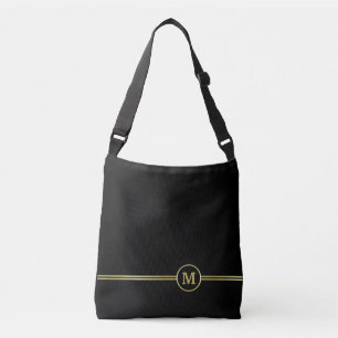 Elegantes Goldmonogramm auf schwarz Tragetaschen Mit Langen Trägern