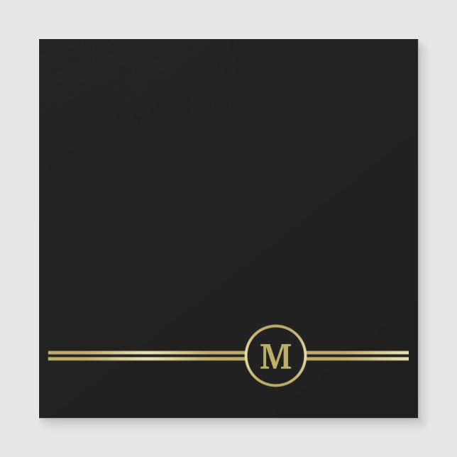Elegantes Goldmonogramm auf schwarzer Magnetkarte (Vorderseite)