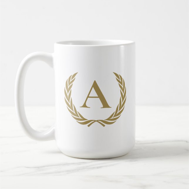 Elegantes Goldmonogramm und Kranz Kaffeetasse (Links)