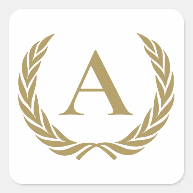 Elegantes Goldmonogramm und Kranz Quadratischer Aufkleber (Vorderseite)