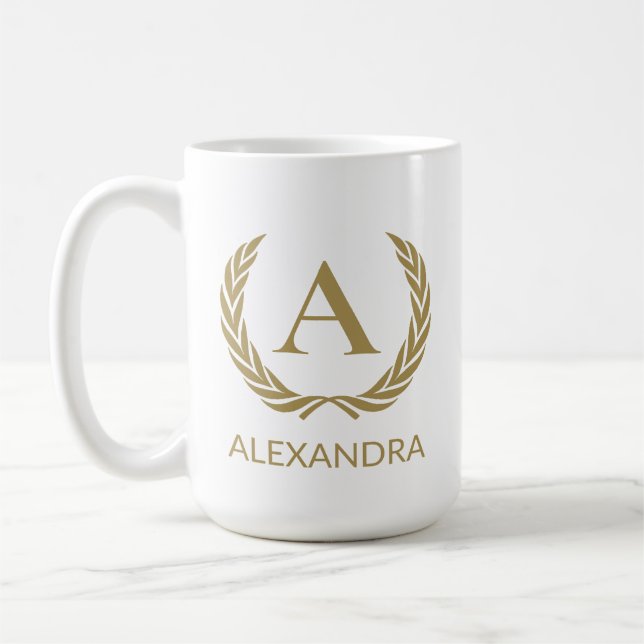 Elegantes Goldmonogramm und Name Kaffeetasse (Links)