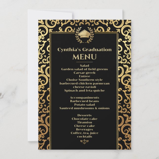 Elegantes Goldrahmen Abschluss Dinner Menu Einladung (Vorderseite)