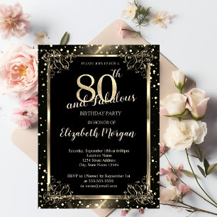 Elegantes Goldrahmen-Design, Punkte 80. Geburtstag Einladung