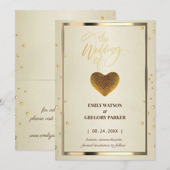 Elegantes Goldrahmen-Diamantenherz Save The Date (Vorne/Hinten)