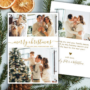 Elegantes Goldschrift-3-Foto-Collage-Weihnachten Feiertagskarte