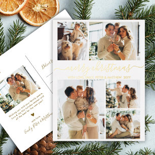 Elegantes Goldschrift-6-Foto-Collage-Christmas-Ech Folien Feiertagspostkarte