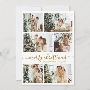Elegantes Goldschrift-6-Foto-Collage-Weihnachten Feiertagskarte