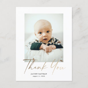 Elegantes Goldschrift-Foto-Dankeschön für Baby Postkarte