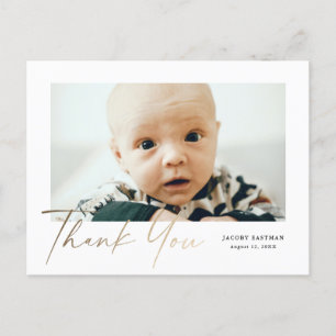 Elegantes Goldschrift-Foto-Dankeschön für Baby Postkarte
