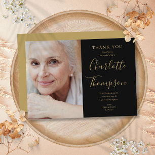 Elegantes Goldschrift-Gedenk-Totenfoto Dankeskarte