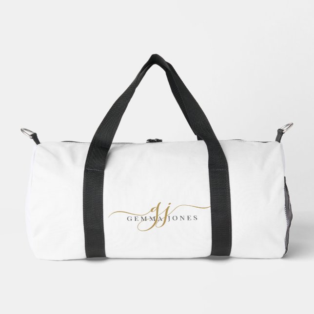 Elegantes Goldschrift-Name-Monogramm Duffle Bag (Vorderseite)