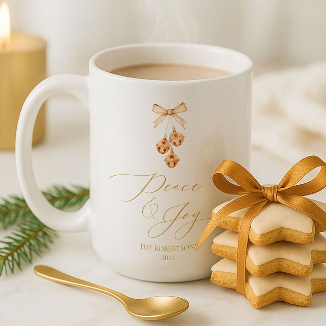 Elegantes Goldschrift-„Peace & Joy“-Weihnachten Kaffeetasse (Von Creator hochgeladen)