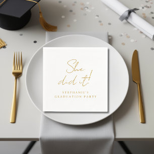 Elegantes Goldschrift-Sie-hat-es-geschafft Moderne Serviette