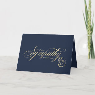 Elegantes Goldschrift-Taube-Blau-Beileid-Kondolenz Karte