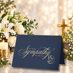 Elegantes Goldschrift-Taube-Blau-Beileid-Kondolenz Karte