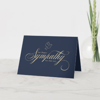 Elegantes Goldschrift-Taube Blau Beileidskarte Karte