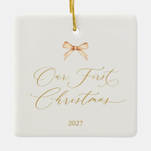 Elegantes Goldschrift-„Unser erstes Weihnachten“  Keramikornament