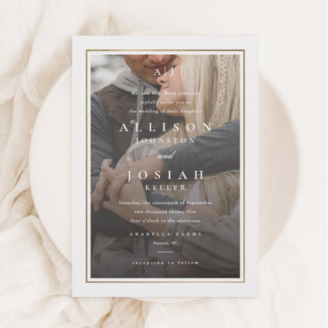 Elegantes goldtransparentes Foto Hochzeit Einladung (Von Creator hochgeladen)