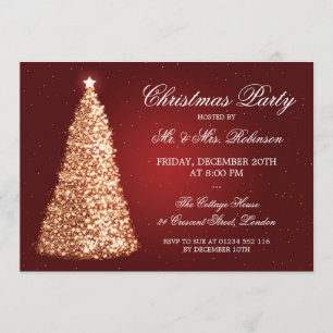 Elegantes GoldweihnachtsParty-Rot Einladung