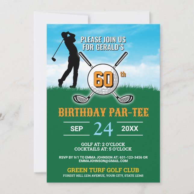 Elegantes Golf Birthday Design Einladung (Vorderseite)