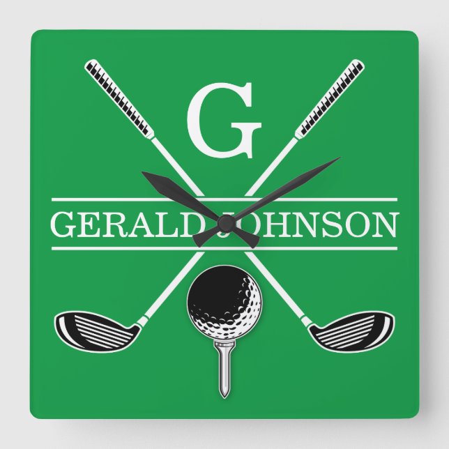Elegantes Golf Monogram Design Quadratische Wanduhr (Vorderseite)