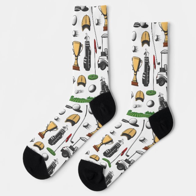 Elegantes Golf-Muster: Golfer und Ausrüstung Socken (Linkes Detail)